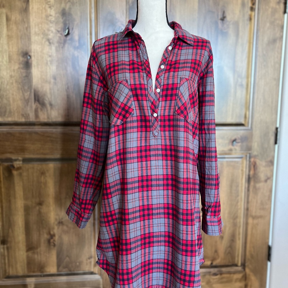 Aerie Plaid Pajama Shirt Dress